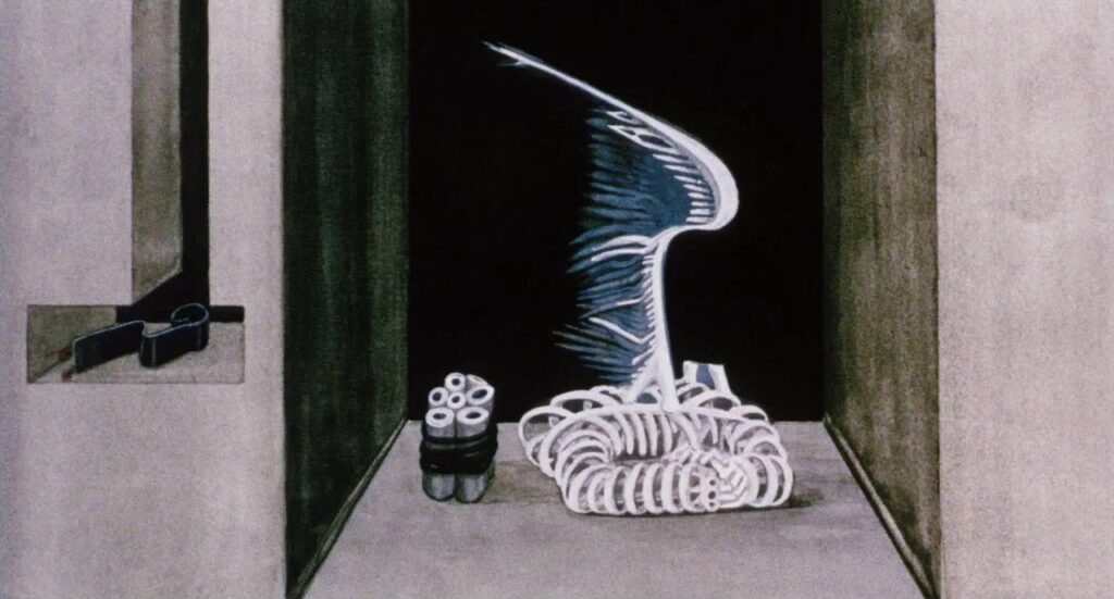 Winged forms in a subterranean chamber from Les Jeux des Anges (1964) by Walerian Borowczyk